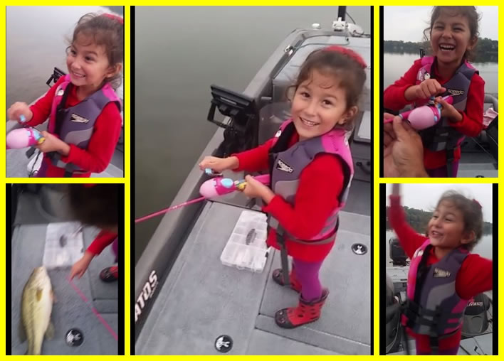 艾华利用玩具鱼杆玩钓鱼,竟钓起半米长的大鲈鱼。