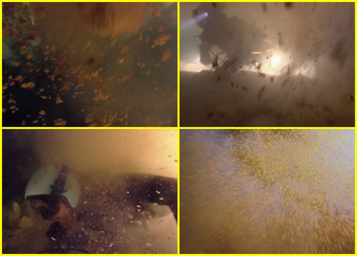 水底山崩发生时,大量泥沙从上跌下,令博德等人眼前视野模糊不清。