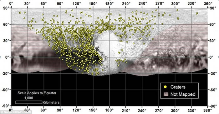 NASA的新视野号绘制了超过1000个火山口的位置,这些火山口表面的年龄跨度很大。这很可能意味着,冥王星在地质历史上曾经非常活跃。