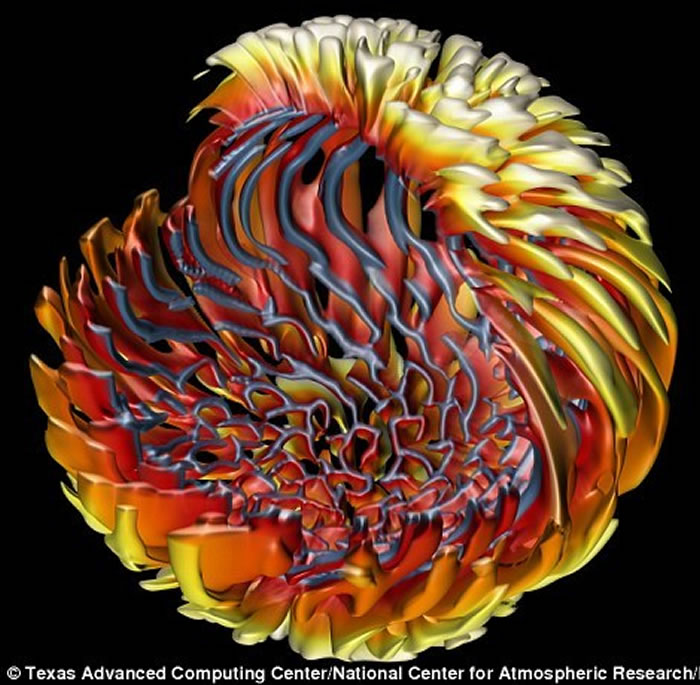 模型中恒星内部的复杂图案均由德克萨斯高级计算机中心的巡游者超级计算机所使用的算法产生。该恒星内部之所以存在着这样的剧烈湍流,是因为其核心部位的温度极高。