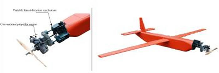 为了让普通的螺旋桨推进器无人机具有直接力控制的能力,研究者首先提出了一种螺旋桨推进器的变推力轴线机构。变推力轴线机构是一个二自由度的伺服运动平台,可以通过两个电