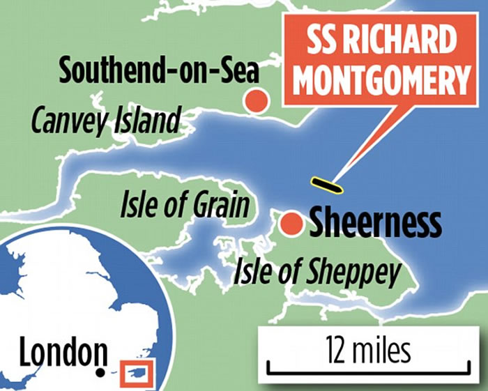 “理查德.蒙哥马利号战船”在二战期间在英国附近一个沙洲上搁浅