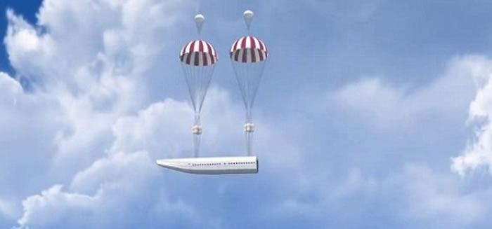 降落伞会令机舱徐徐落下。