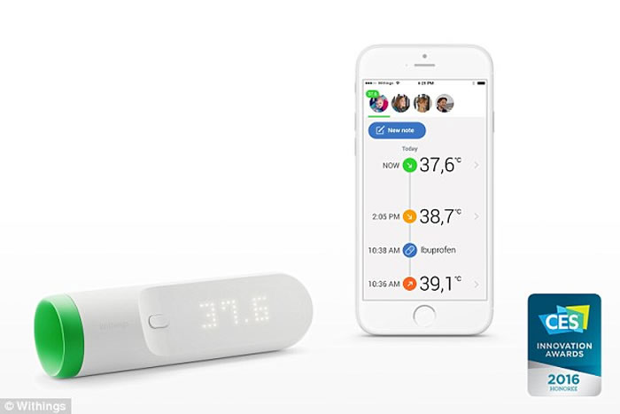 美国推出能WiFi上网并连结手机的智能体温计Thermo 两秒测出小孩体温