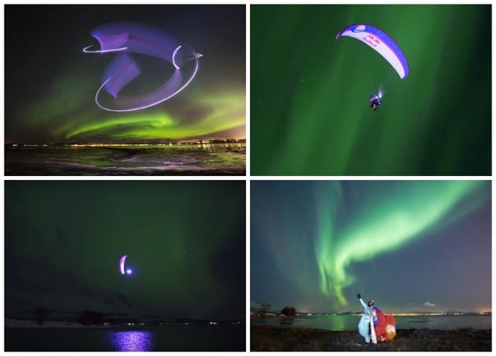 洛伦斯在挪威北极圈地带玩滑翔伞,拍下构图美丽的画面。