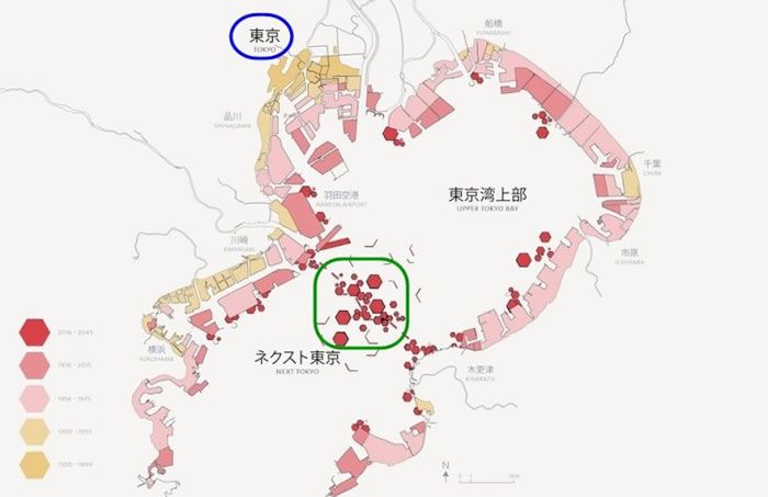 Next Tokyo(绿圈)的位置,与东京(蓝圈)相距不远。