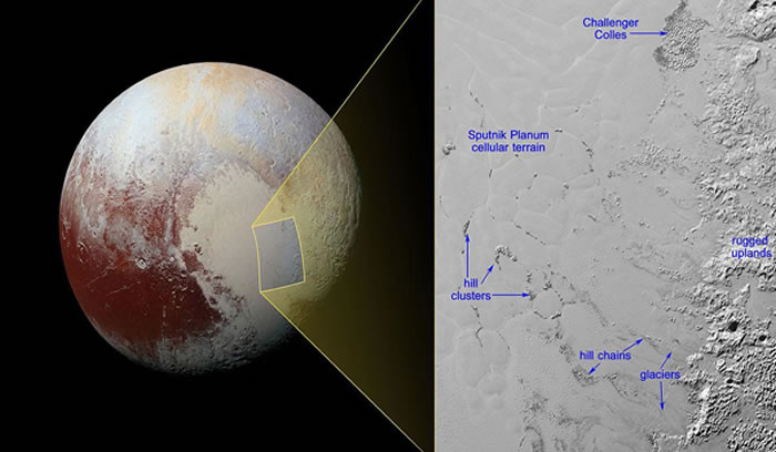 新发布的冥王星照片揭示氮的冻流中似乎隐藏着大规模冰川