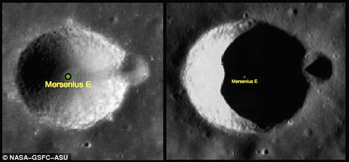 太阳处于较低的地平线位置,陨坑在东部方向形成一个明显的阴影。