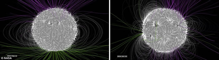 美国国家航空航天局(NASA)发布太阳磁场高清照片