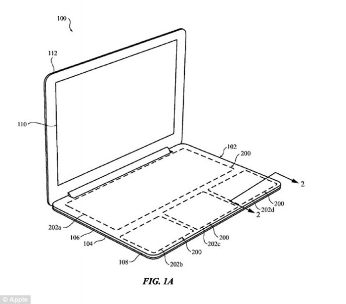 苹果专利申请中,可见手提电脑的键盘消失了。