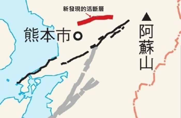 红色部分为池田教授发现疑为活断层的位置。
