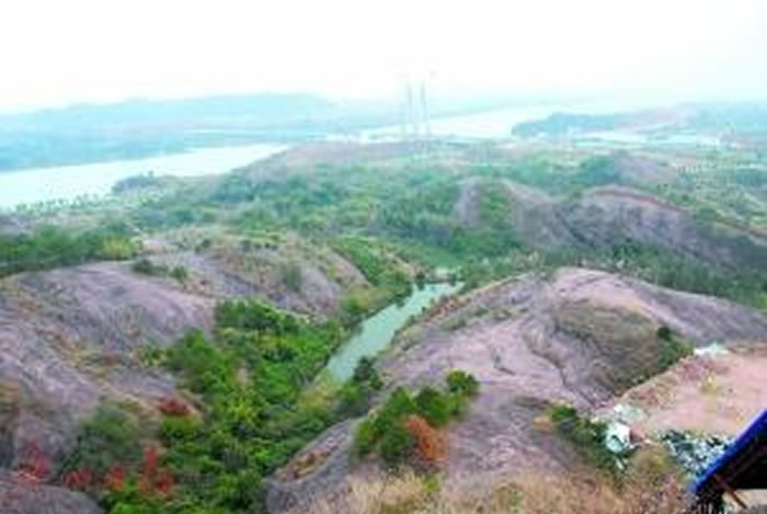 在河源市区迎客大桥西边发现虫迹化石之地。