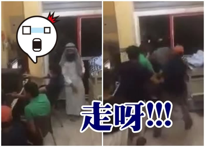 穿白色长袍的男子抛下一个黑色袋后,引发众人急急逃命。