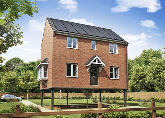 当接到洪水警报时,房子的机械组件便会升高。