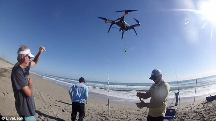 外国渔夫钓鱼新玩法:无人机出动钓到鲨鱼