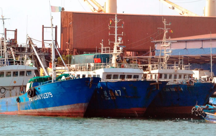 被搜获有大批鱼翅和死鲨的中国渔船。