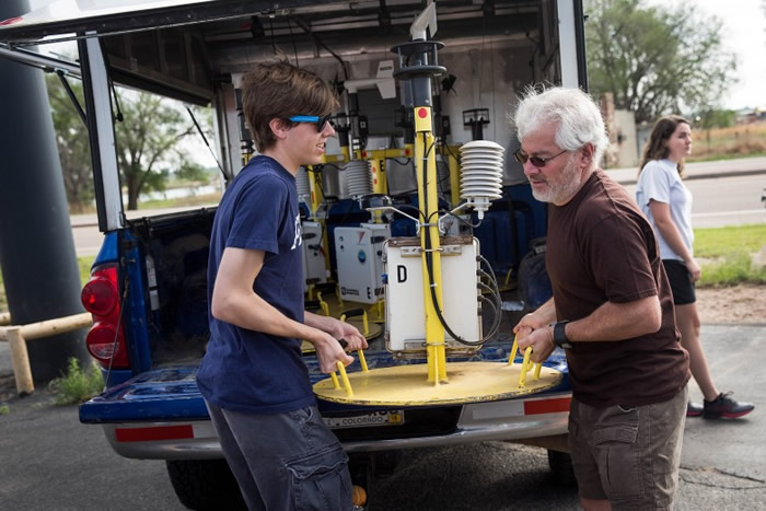 极端天气研究中心创办人兼追风队领袖胡文博士(右),常亲力亲为准备器材。