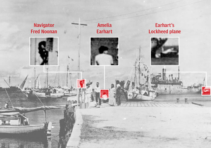 照片中背向镜头、单独坐着的短发女子,据信就是失踪的埃尔哈特。