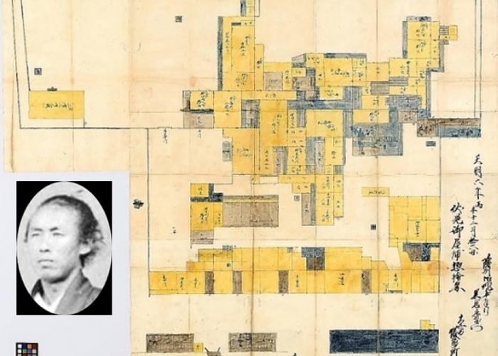 阪本龙马(小图)当年的逃难地平面图被发现。