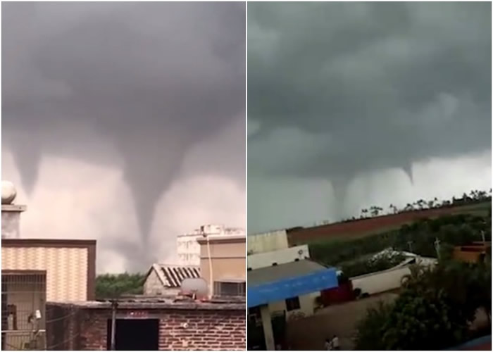 雷州市调风镇惊现双龙卷风,场面甚为壮观。