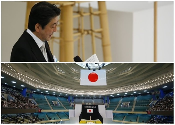 安倍在全国阵亡者追悼仪式上致辞。