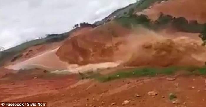 老挝东北部川圹省正在兴建的水坝突然破裂溃堤 大洪水98秒吞噬工地