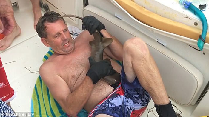 美国佛罗里达州潜水男子下腹遭小鲨鱼紧咬住 强行割开鲨鱼嘴捡回一条命