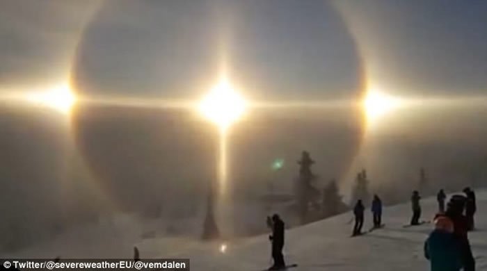 日晕:瑞典拍到天空同时出现4个太阳奇景