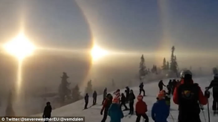 日晕:瑞典拍到天空同时出现4个太阳奇景