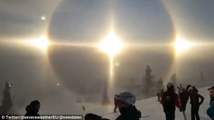 日晕:瑞典拍到天空同时出现4个太阳奇景