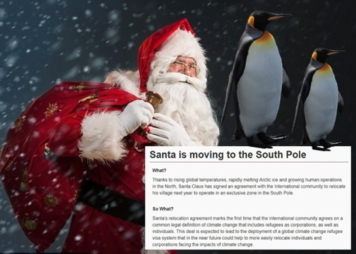Policy Horizons称圣诞老人因气候暖化而要搬屋。