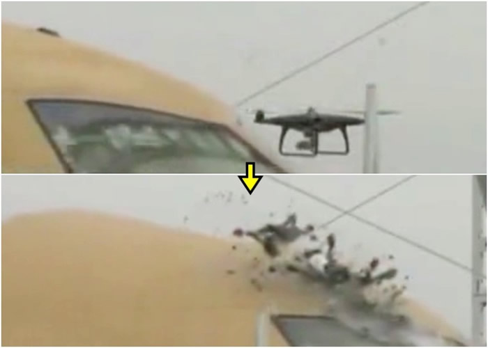 客机高速驶向无人机,将无人机撞至“粉身碎骨”。