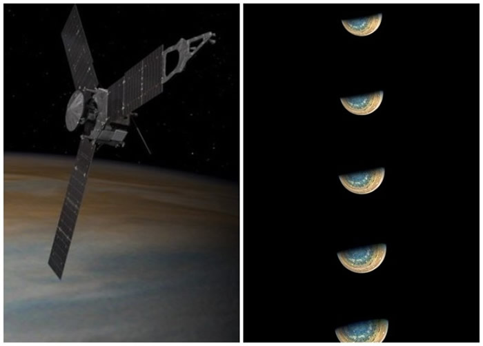 朱诺号近日再在近木点,拍下从北至南飞越木星的照片。