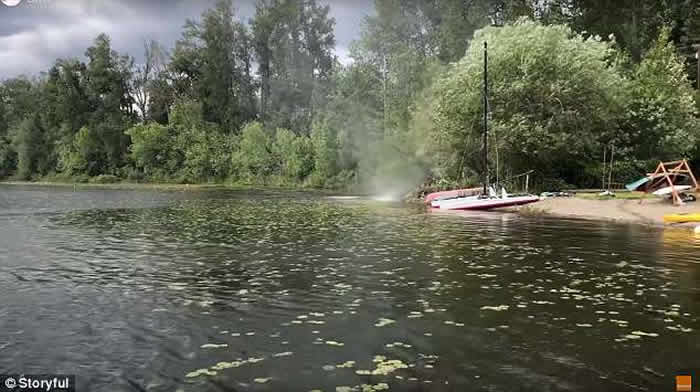 美国华盛顿瑟马米什湖“尘卷风”来袭吓坏小狗