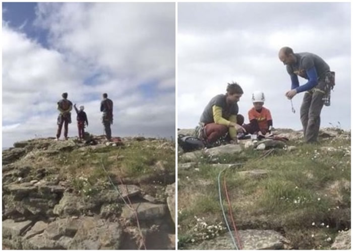 米尔斯在教练带领下,上周五下午爬上老人石礁顶。