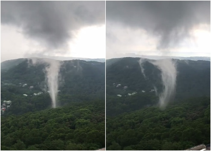 台湾有市民拍到淡水山区出现神秘白烟。