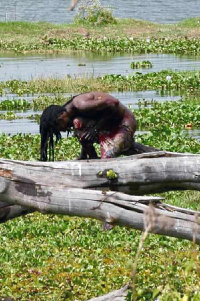 意大利摄影师在肯尼亚拍下恐怖瞬间:渔民在水中遭河马攻击 只剩脚在水面上