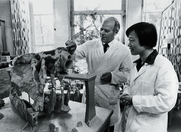 1980年,张弥曼在瑞典跟随导师雅尔维克学习。她对“杨氏鱼”的研究,挑战了导师的理论。(张弥曼 / 供图)