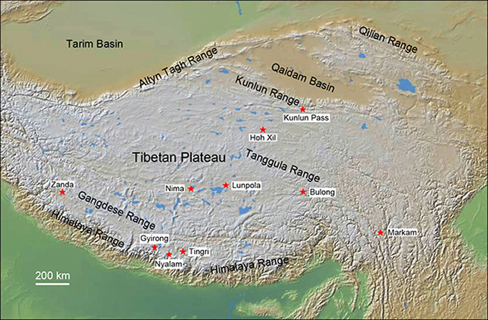 青藏高原主要脊椎动物化石地点(邓涛 供图)