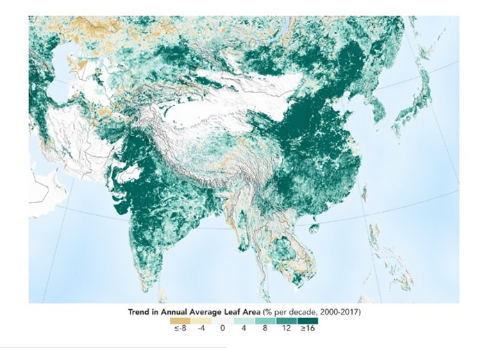 NASA公布的植被覆盖度。