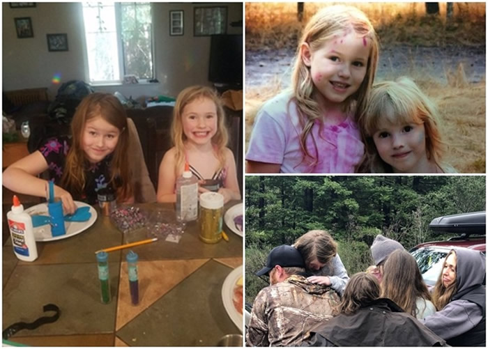 莱娅(左图左、右上图左)及卡罗琳(左图右、右上图右)获救,与家人相拥。