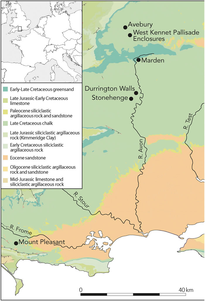 英格兰中南部遗址的位置
