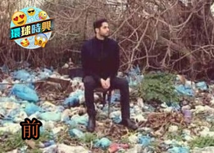 罗曼走到布满垃圾的郊区拍照。