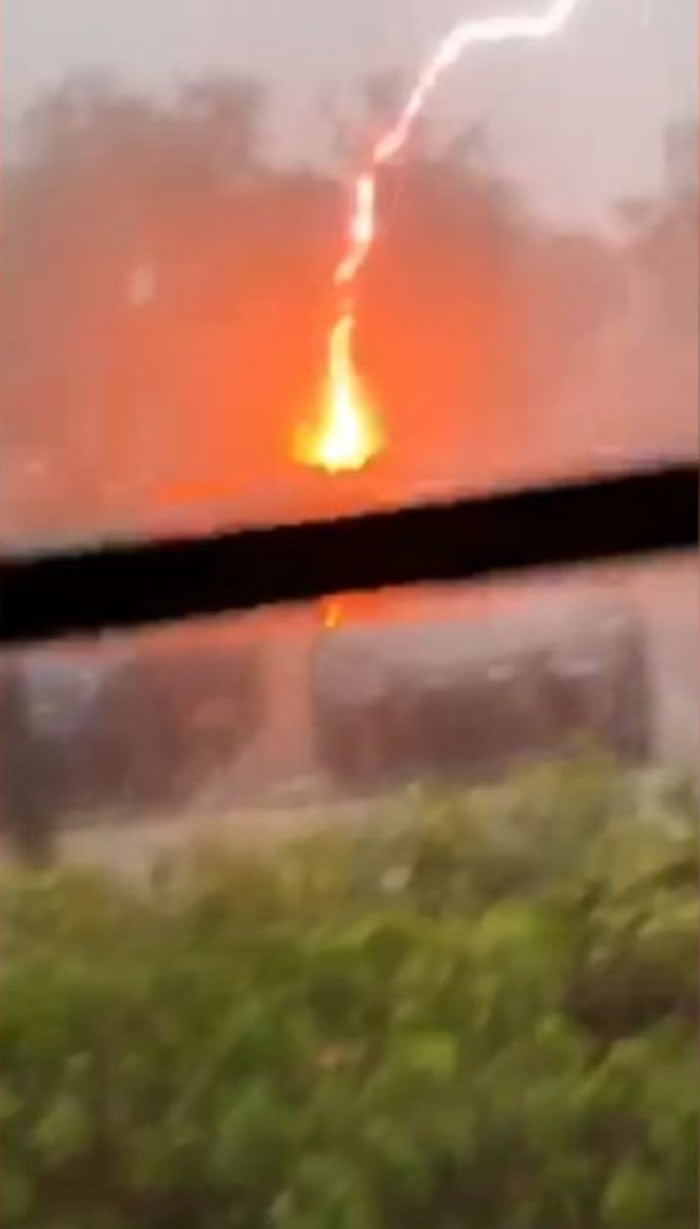 罕见“正极闪电”!美国佛罗里达州大雷雨中“火红巨蜈蚣”从天而降