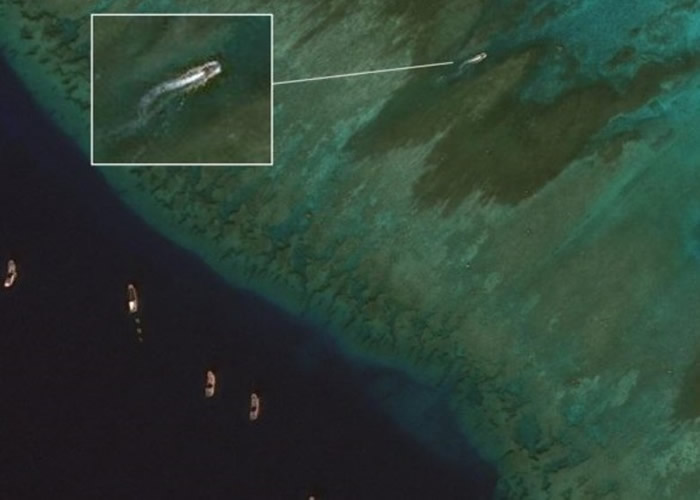 卫星照显示,渔船在黄岩岛作业。