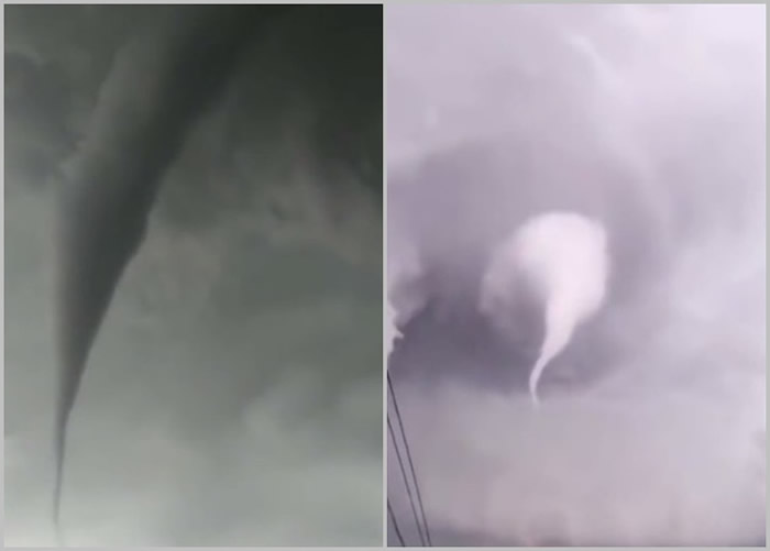 河北省张家口市尚义县大苏计乡龙卷风直插云霄 扯断树木电杆吹塌房屋