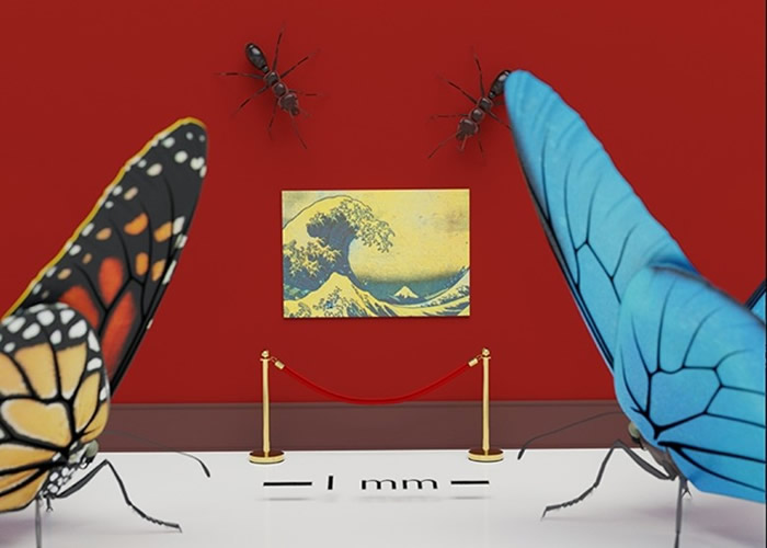 团队以无墨印刷技术重现浮世绘《神奈川冲浪里》(小图)。