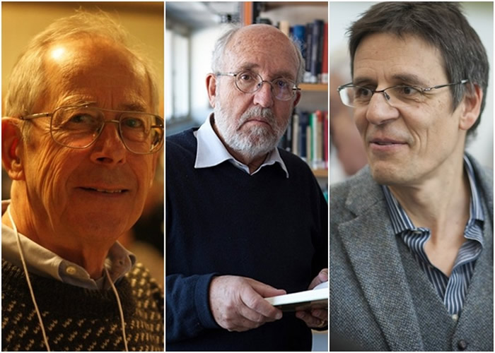 皮布尔斯(左起)、马约尔及奎洛兹为宇宙研究作出贡献。