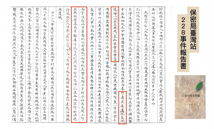 保密局「二二八事件报告书」陈述,通讯员许德辉化名高登进做渗透。 他除了进行反间、搜集情资,也刻意煽动民众情绪,强化对立。 后来许德辉趁机举报忠义服务队成员携带武