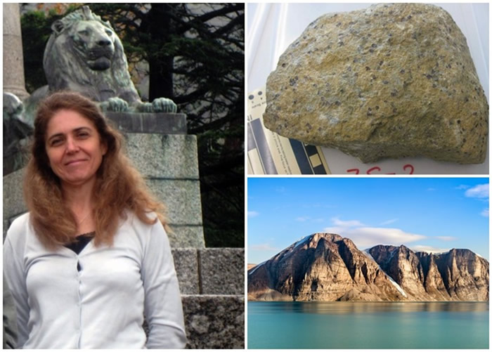 科皮洛娃(左图)研究的庆伯利岩(右上图)采自巴芬岛(右下图)南部。